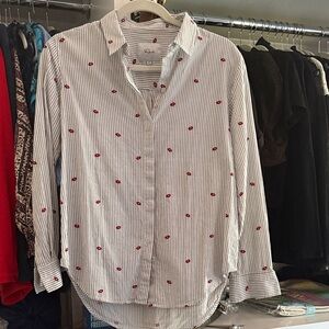 Rails Women’s White Striped Shirt with Red Lips